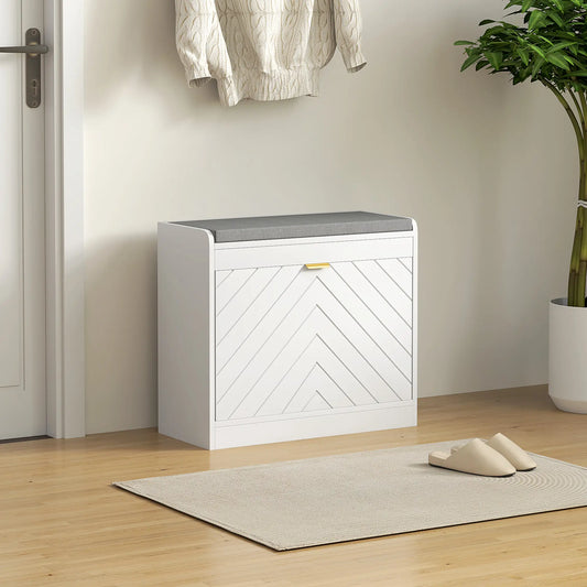 Shoe Storage Bench with Flip Drawer, Vent, Seat, Holds 5 Pairs Shoe Storage Cabinets & Racks White at Gallery Canada