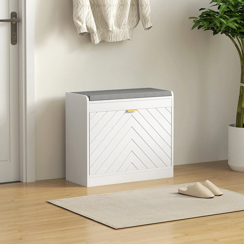 Shoe Storage Bench with Flip Drawer, Vent, Seat, Holds 5 Pairs