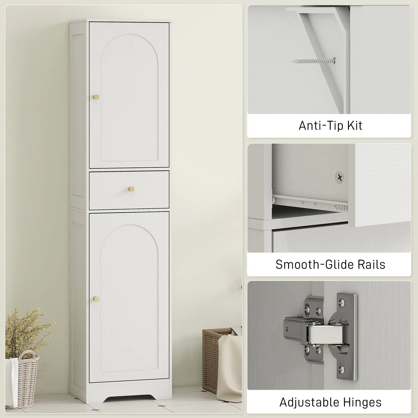 67" Tall Bathroom Cabinet, 2 Doors, Drawer, Adjustable Shelf, Wood Grain, White Bathroom Cabinets at Gallery Canada