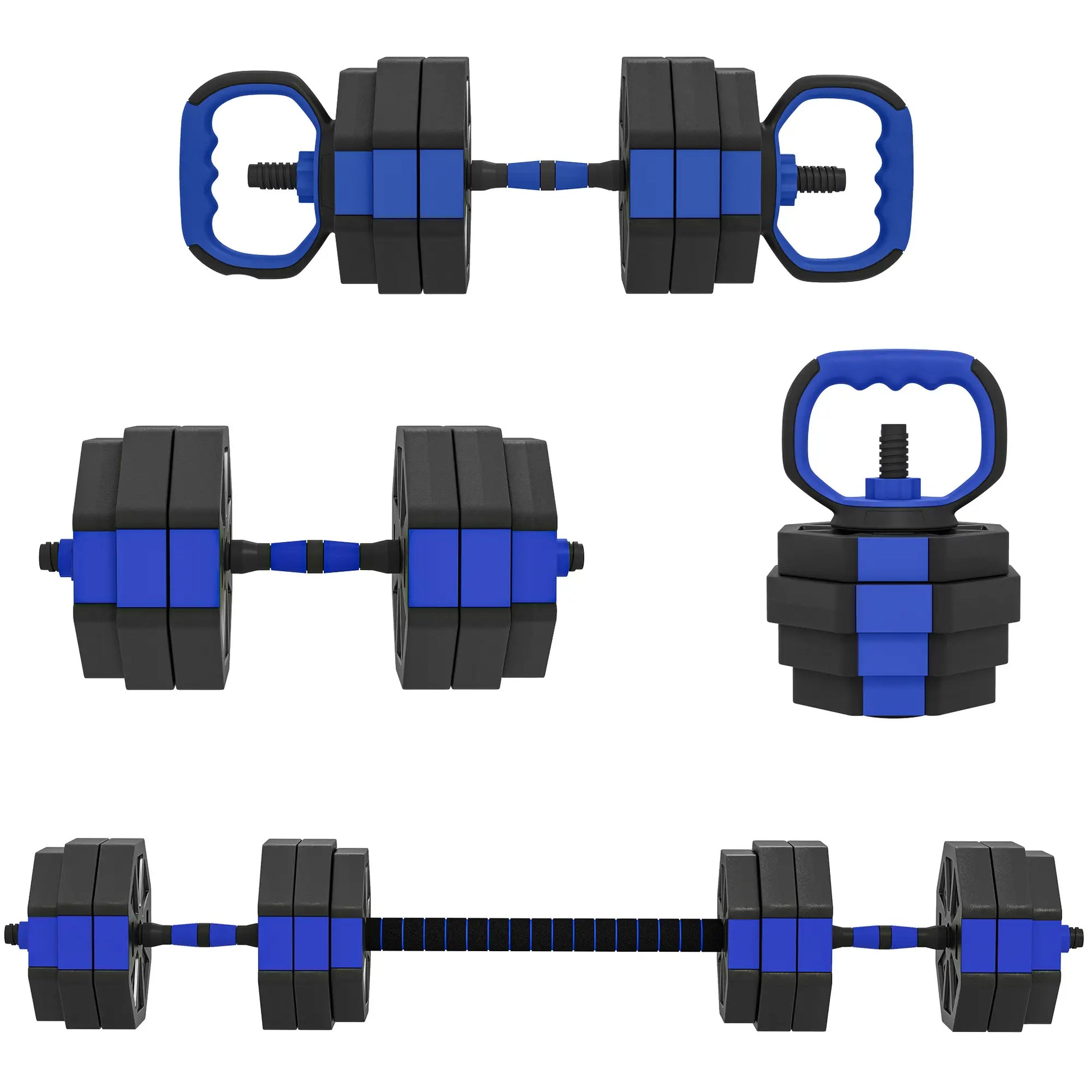 4-in-1 Adjustable Dumbbell Set, Kettlebell, Barbell, Dumbbell, 66lbs, Blue Dumbbells & Barbells at Gallery Canada