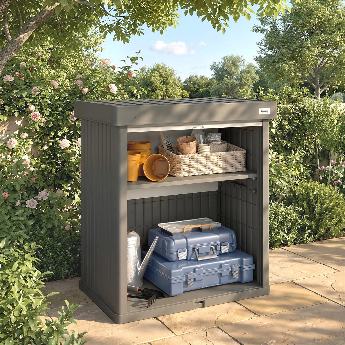82 Gallon Outdoor Storage Box, Splash Resistant, UV Resistant, Grey Patio Storage Boxes at Gallery Canada