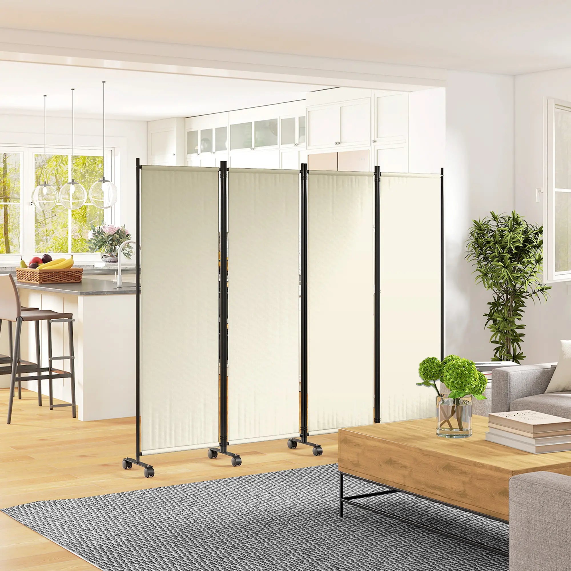Folding Room Divider with Wheels, Privacy Screen, 5.6ft Tall Side Awnings at Gallery Canada