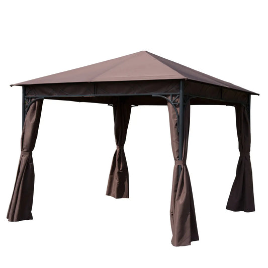 10x10ft Steel Garden Gazebo, Patio Canopy, Outdoor Event Tent Gazebos Coffee and Black at Gallery Canada
