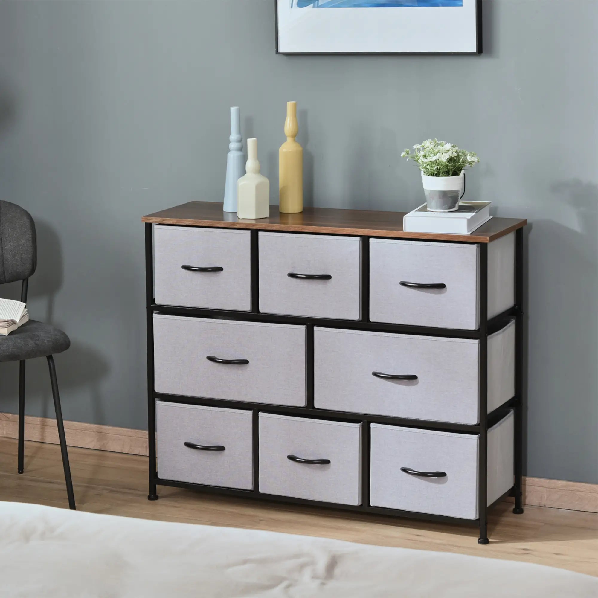 8-Drawer Dresser, 3-Tier Fabric, Steel Frame, Wooden Top, Grey Storage Cabinets at Gallery Canada