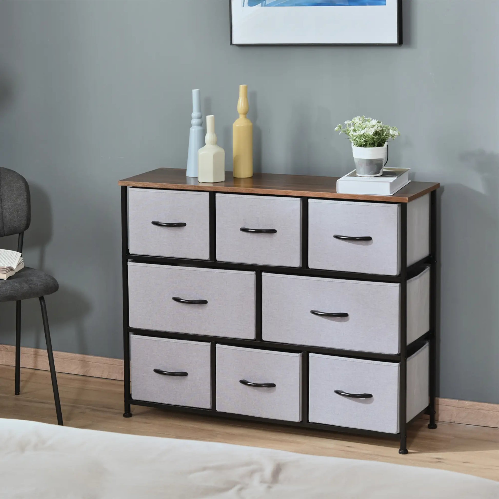 8-Drawer Dresser, 3-Tier Fabric, Steel Frame, Wooden Top, Grey Storage Cabinets at Gallery Canada