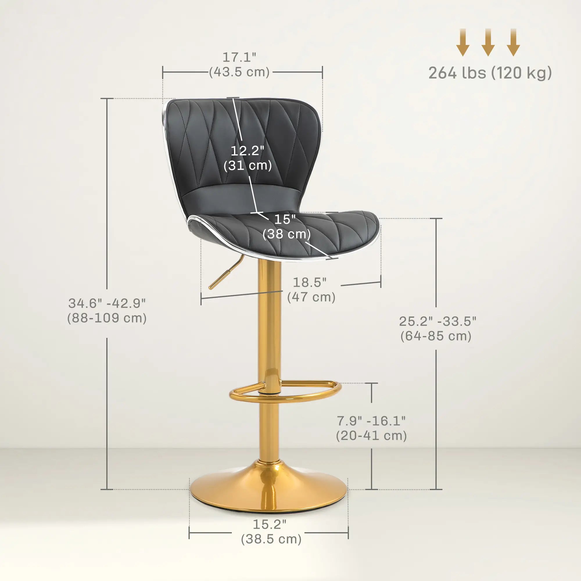 Counter Height Bar Stools Set of 2, Adjustable Height Bar Chairs with Swivel Seat, PU Leather Upholstery Bar Stools at Gallery Canada