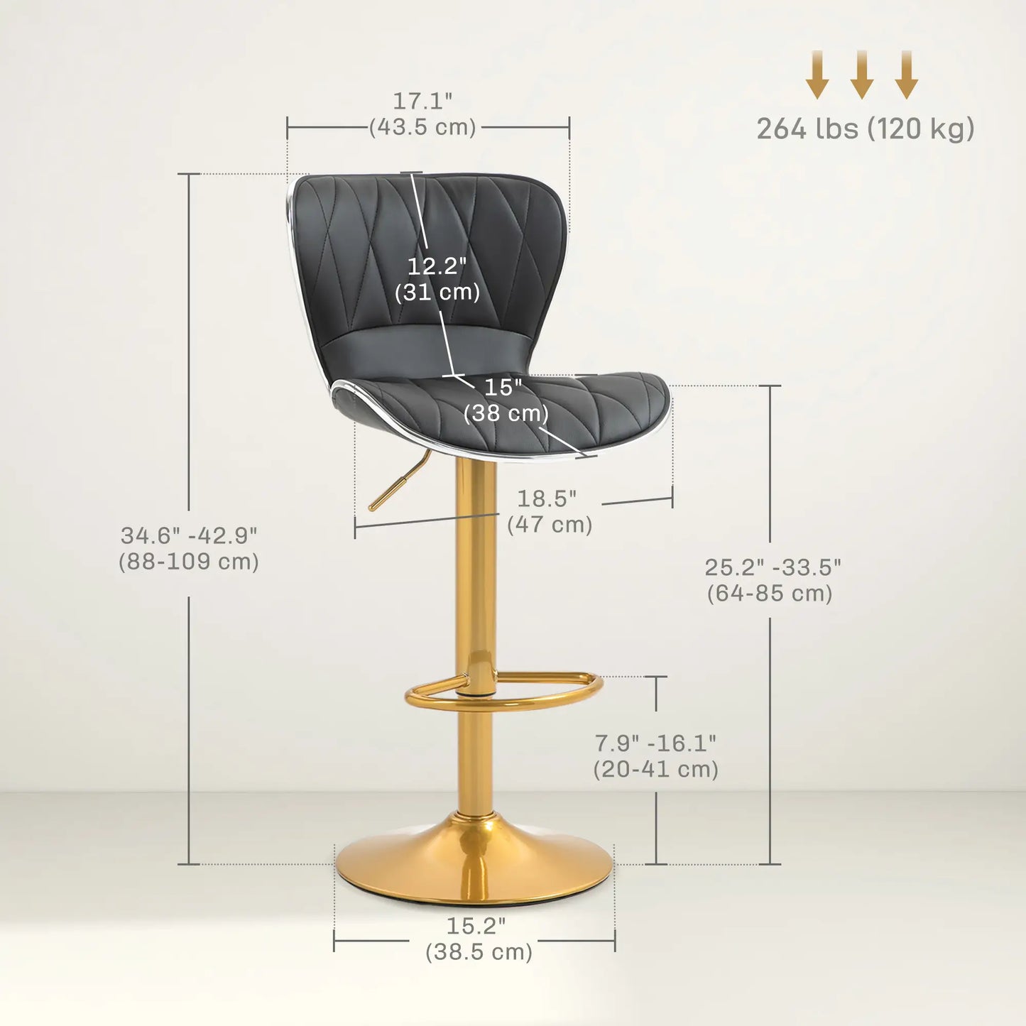 Counter Height Bar Stools Set of 2, Adjustable Height Bar Chairs with Swivel Seat, PU Leather Upholstery Bar Stools at Gallery Canada