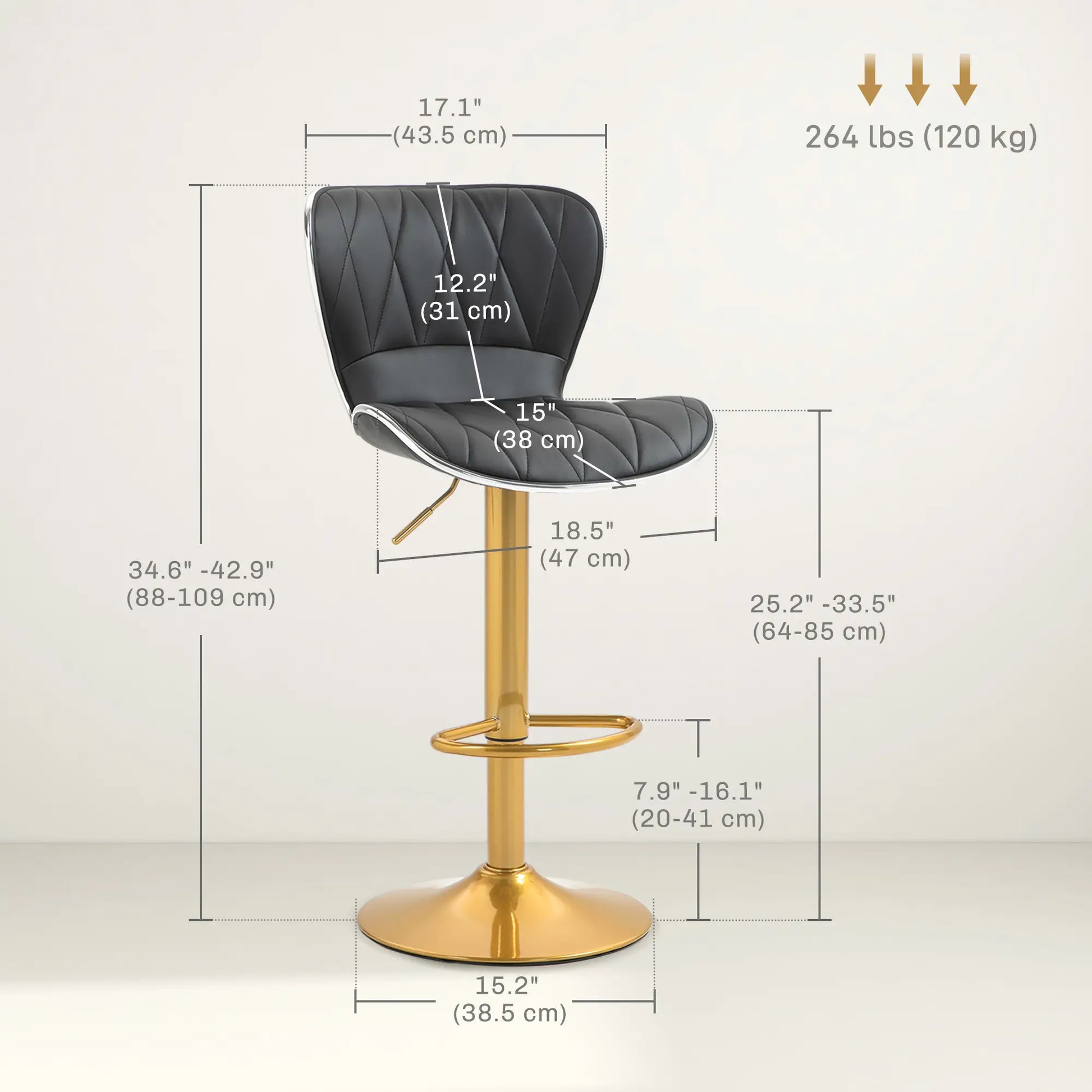 Counter Height Bar Stools Set of 2, Adjustable Height Bar Chairs with Swivel Seat, PU Leather Upholstery Bar Stools at Gallery Canada