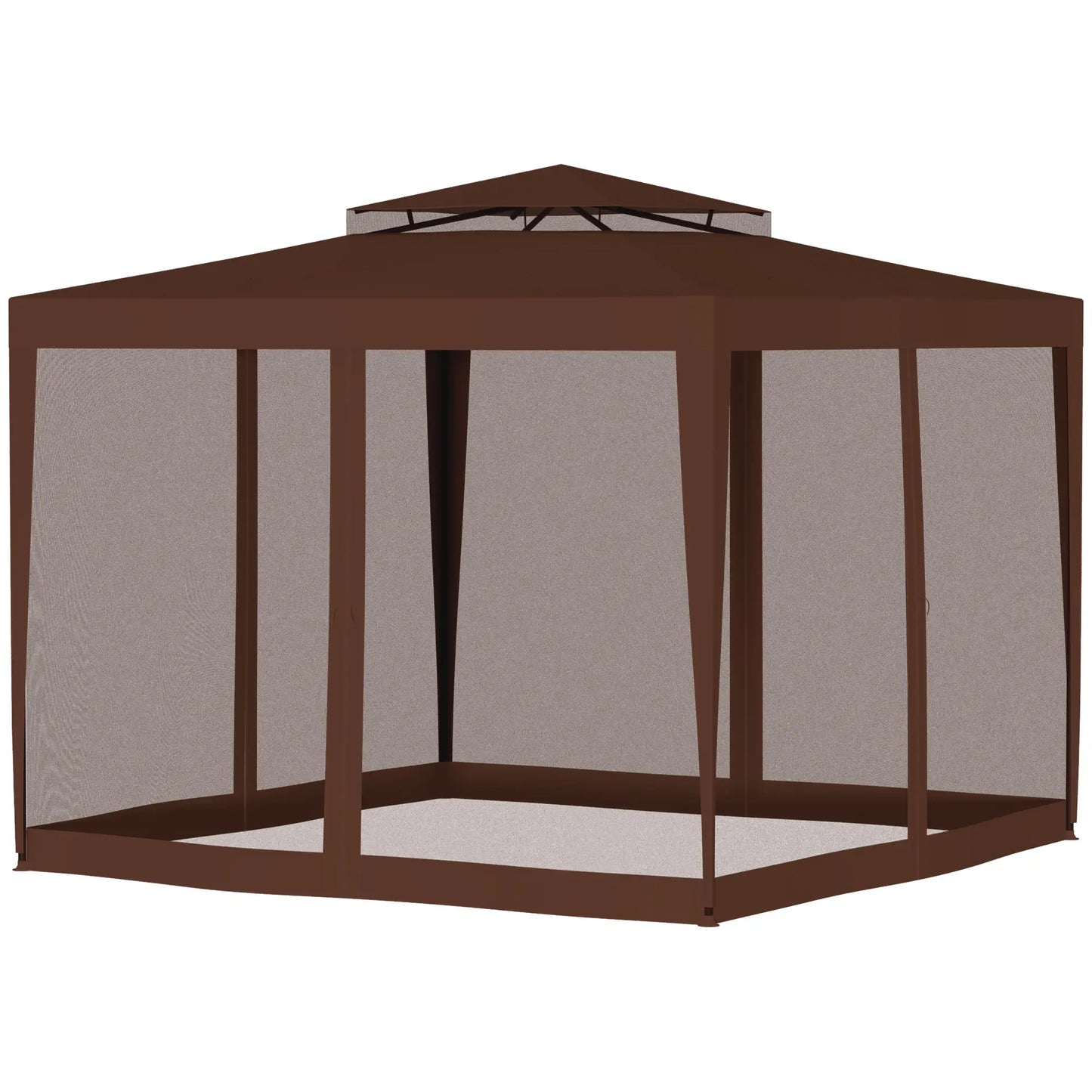 10' x 10' Outdoor Canopy Tent, Mesh Netting, Double Tier Roof, Brown Gazebos at Gallery Canada