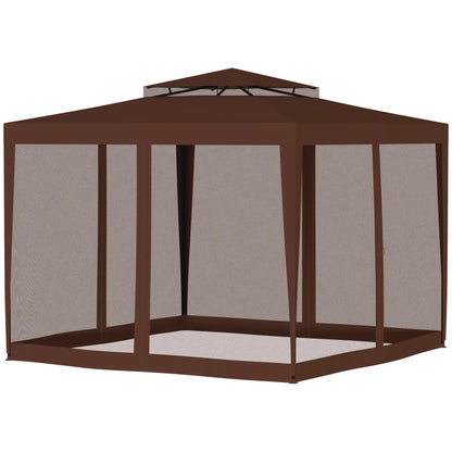 10' x 10' Outdoor Canopy Tent, Mesh Netting, Double Tier Roof, Brown Gazebos at Gallery Canada