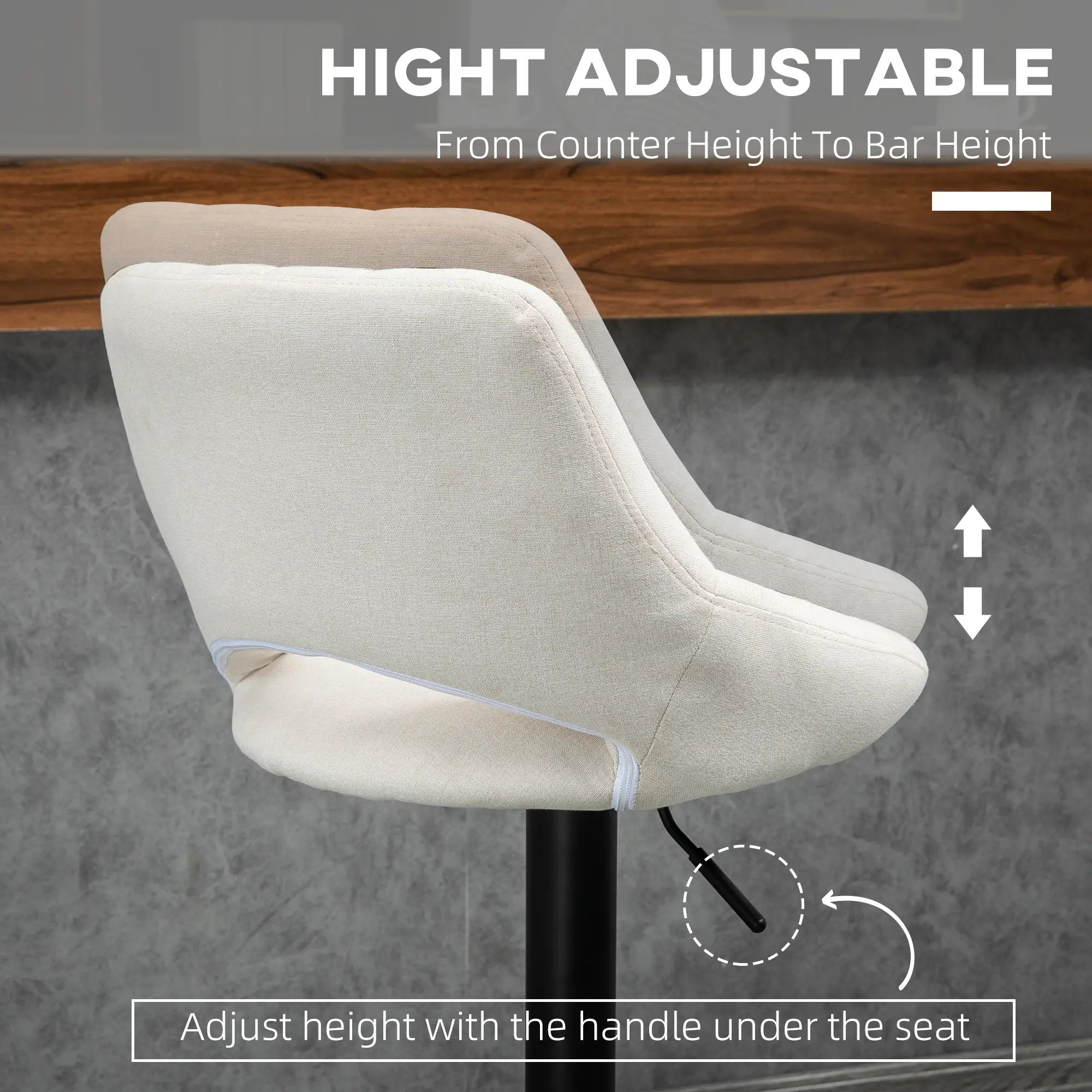 Bar Stools Set of 2, Swivel Counter Height Barstools with Adjustable Height, Linen Upholstered Bar Chairs with Round Metal Base and Footrest, Cream Bar Stools at Gallery Canada
