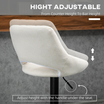 Bar Stools Set of 2, Swivel Counter Height Barstools with Adjustable Height, Linen Upholstered Bar Chairs with Round Metal Base and Footrest, Cream Bar Stools at Gallery Canada