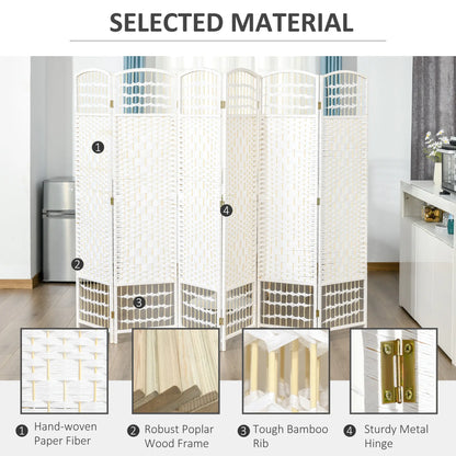 6 Panel Room Divider, 5.6 ft Tall, Folding Privacy Screen, White Room Dividers at Gallery Canada