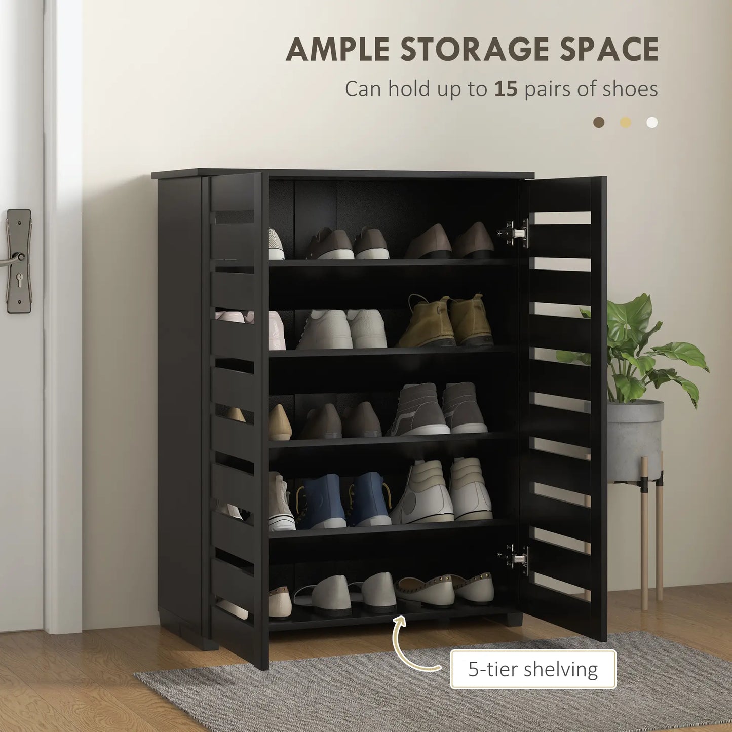 Shoe Storage Cabinet, 2 Slatted Doors, Holds 15 Pairs, Black Shoe Storage Cabinets & Racks at Gallery Canada