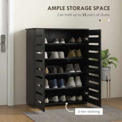 Shoe Storage Cabinet, 2 Slatted Doors, Holds 15 Pairs, Black Shoe Storage Cabinets & Racks at Gallery Canada