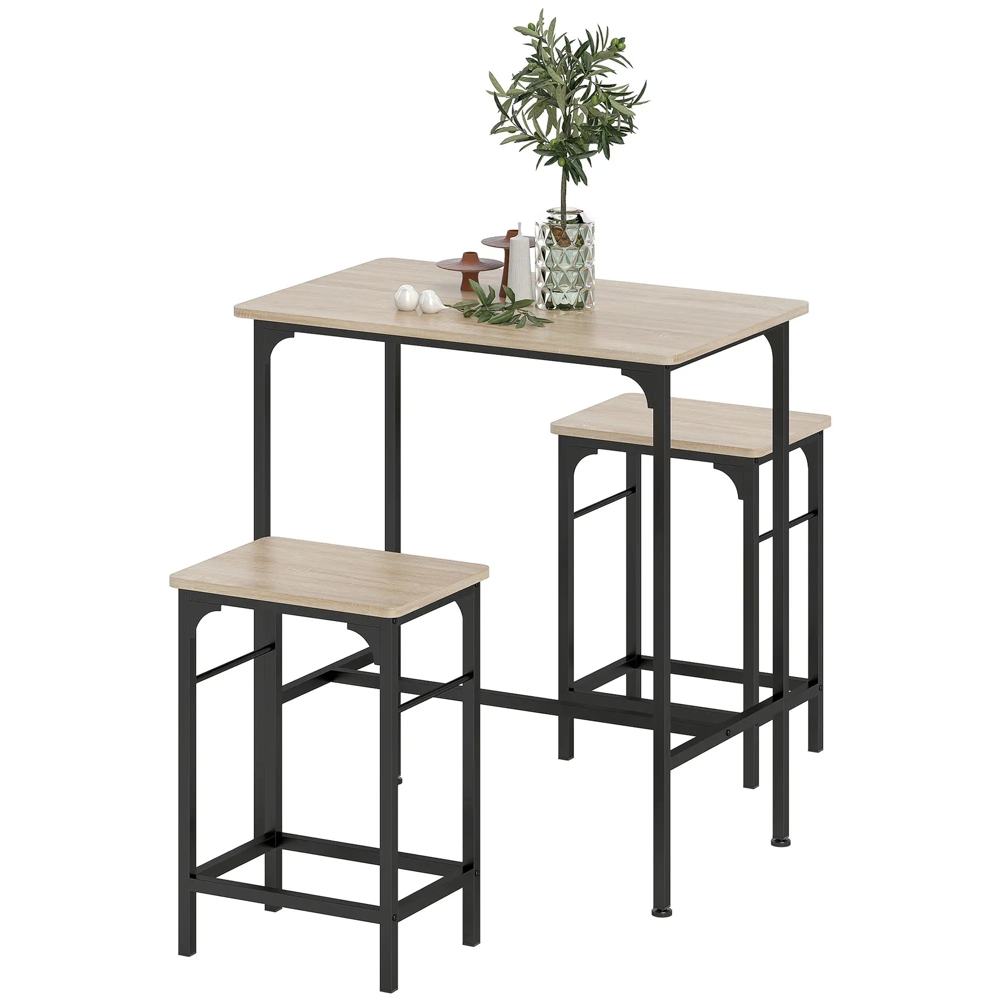 3-Piece Dining Table Set, 2 Stools, Natural Wood, Kitchen Living Room Bar Sets Natural Wood, Black at Gallery Canada
