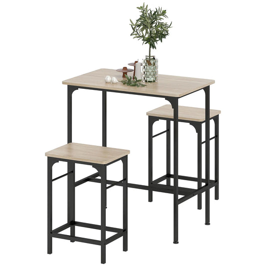 3-Piece Dining Table Set, 2 Stools, Natural Wood, Kitchen Living Room Bar Sets Natural Wood, Black at Gallery Canada