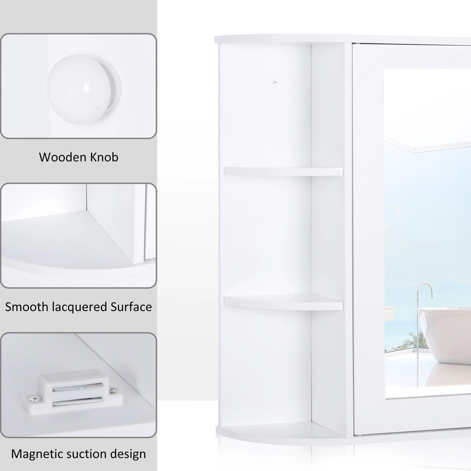 Mirrored Bathroom Wall Cabinet, Wall Mounted, With Door & Shelves, White Mirror Medicine Cabinets at Gallery Canada