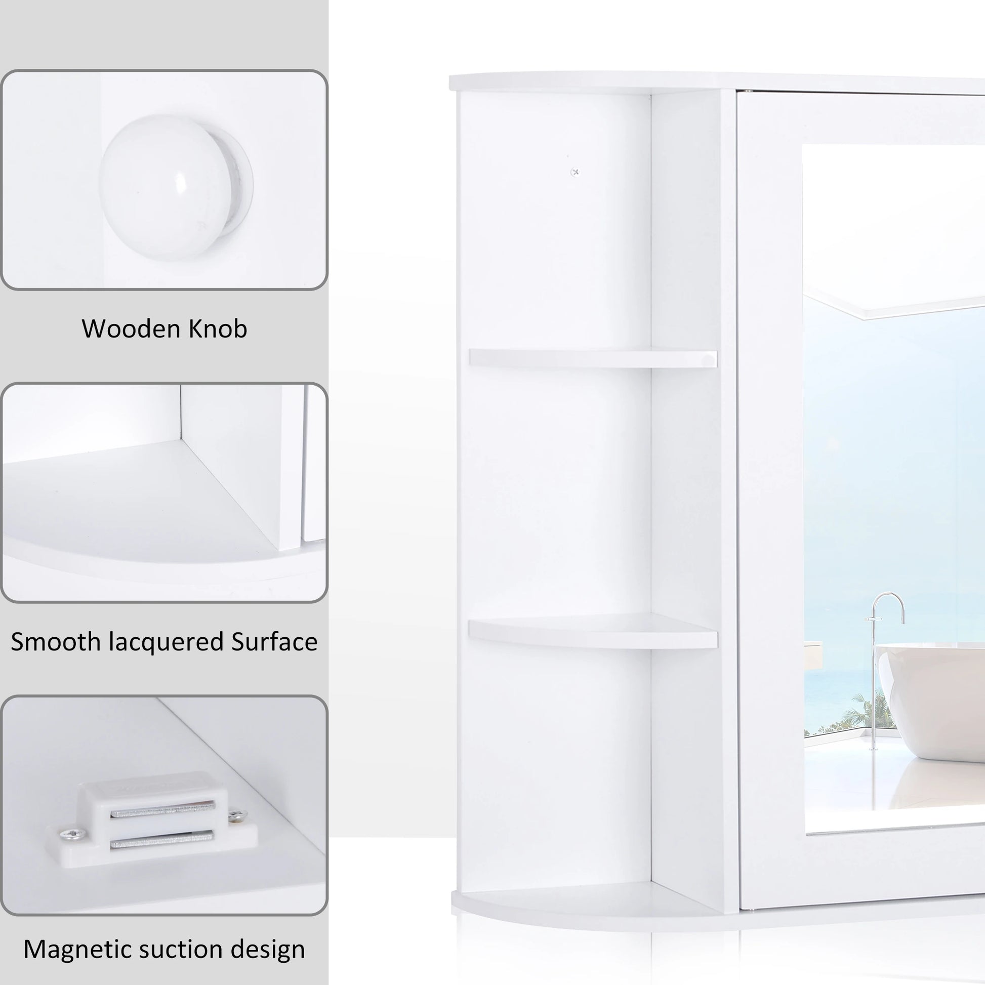 Mirrored Bathroom Wall Cabinet, Wall Mounted, With Door & Shelves, White Mirror Medicine Cabinets at Gallery Canada