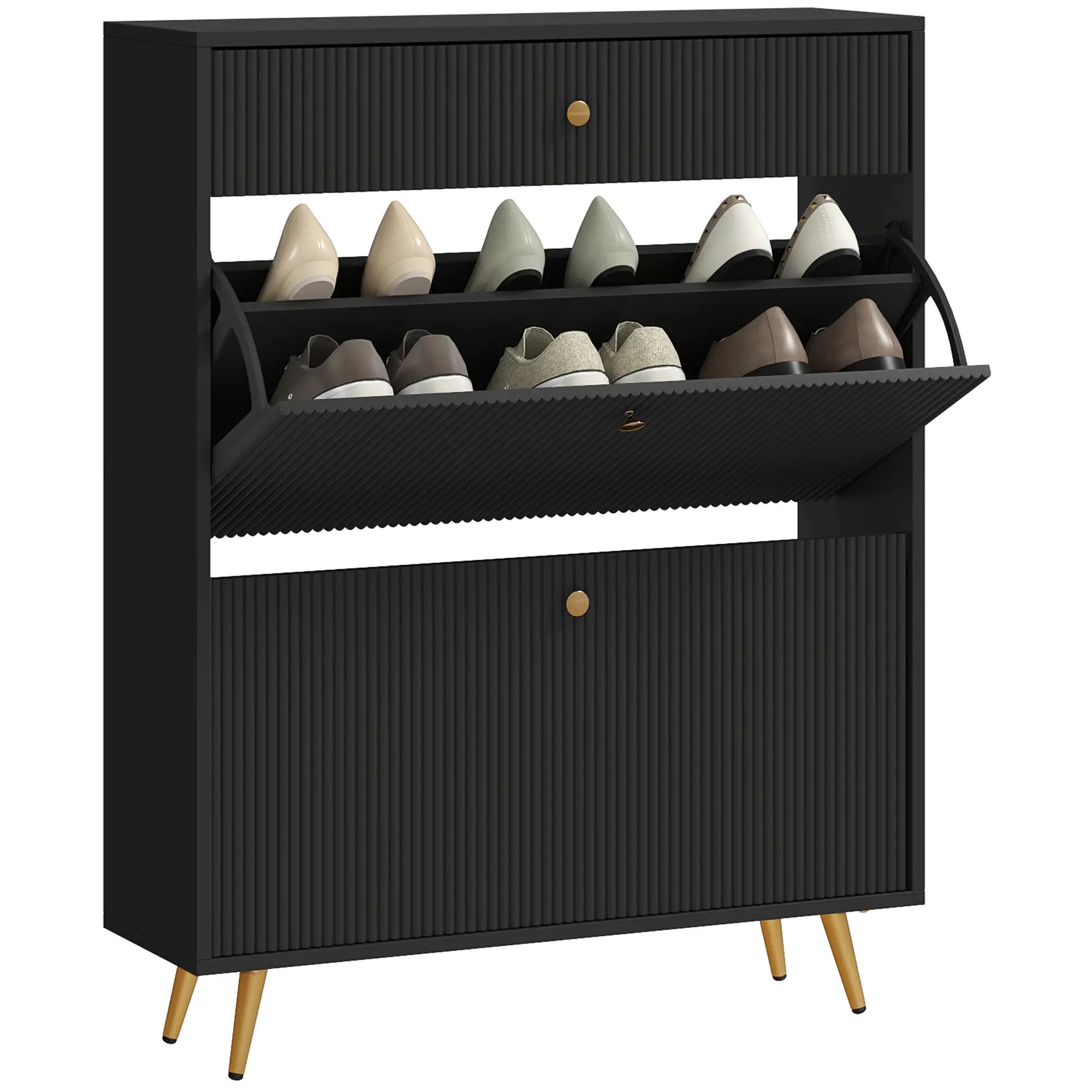 Narrow Shoe Storage Cabinet, Adjustable Shelves, 12 Pairs, Black Shoe Storage Cabinets & Racks at Gallery Canada