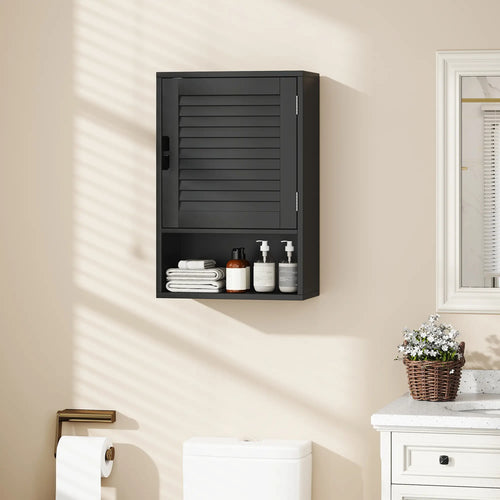 Wall Mounted Bathroom Cabinet, Adjustable Shelves, 40 x 20 x 60 cm, Black