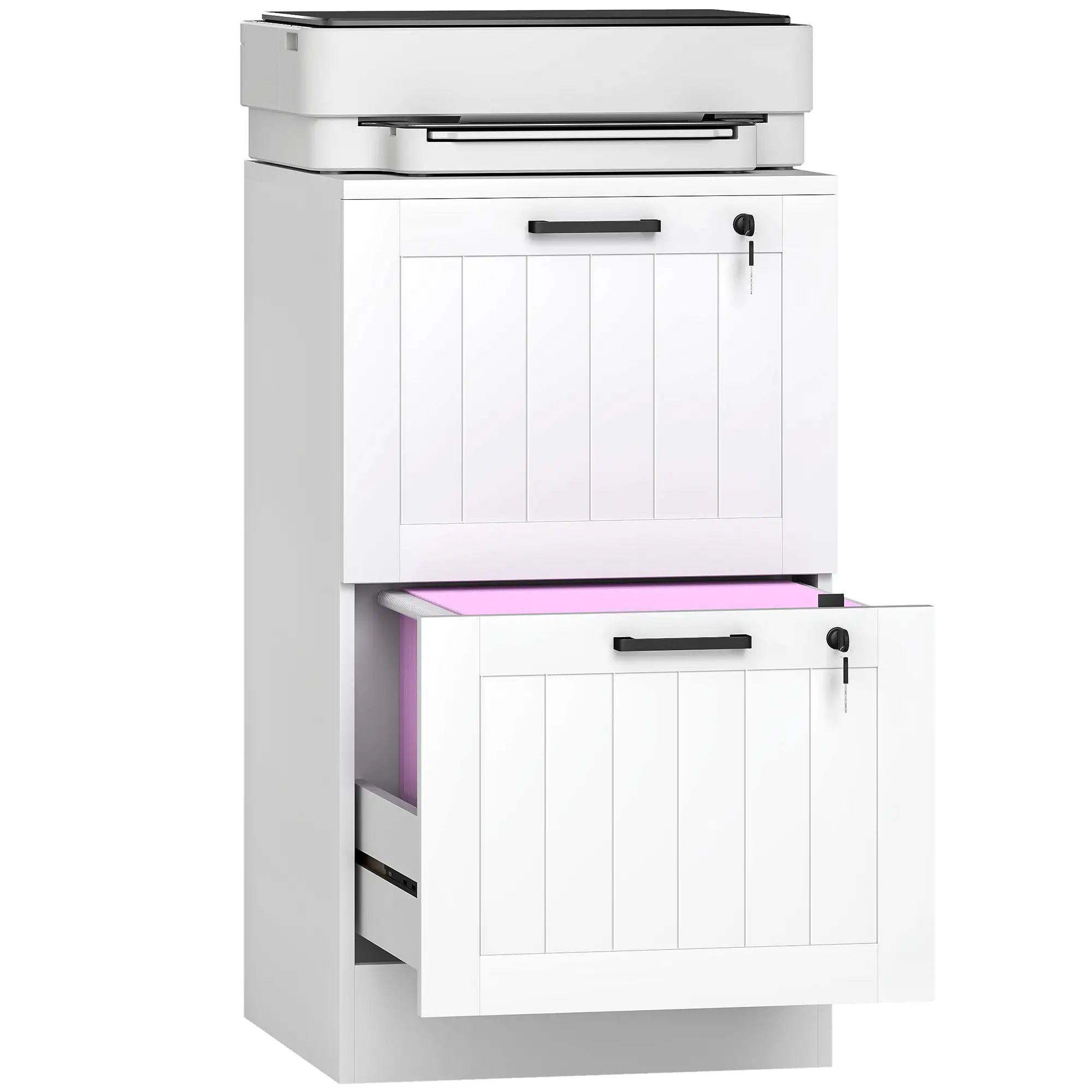 2 Drawer Filing Cabinet with Lock, Office Storage, A4 Letter Size, White Office Cabinets & Cupboards at Gallery Canada