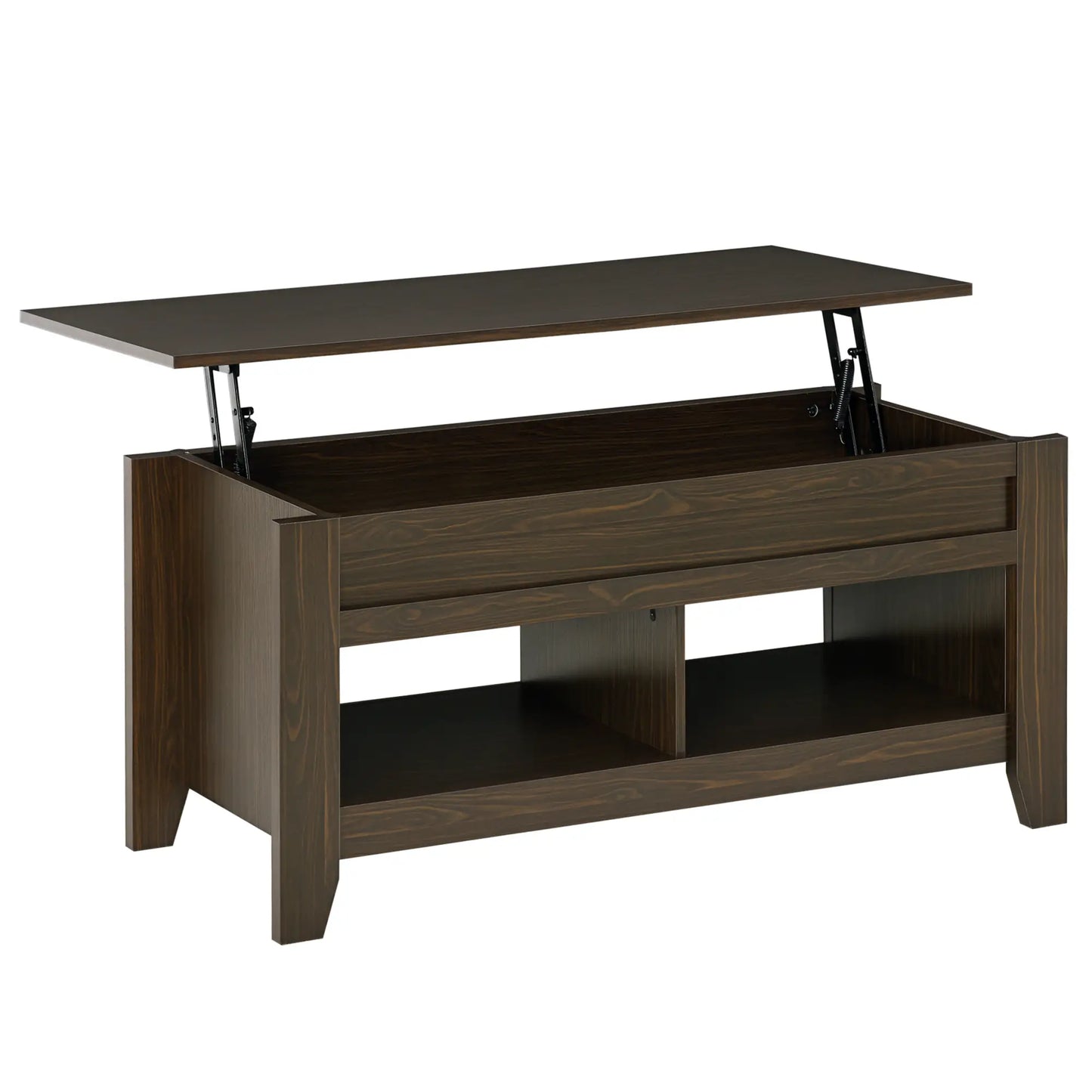 Lift Top Coffee Table, Hidden Storage, Open Shelves, Dark Walnut Coffee Tables Dark Walnut at Gallery Canada