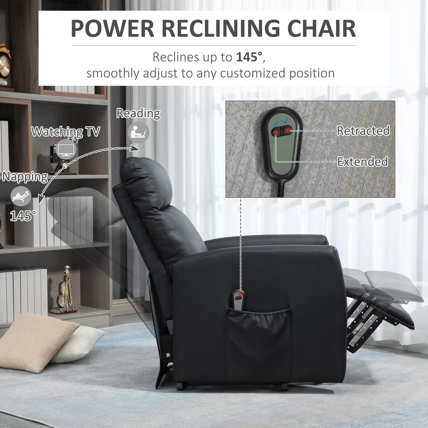 Power Lift Recliner Chair, Remote Control, Side Pocket, Black Electric Power Lift Chairs at Gallery Canada