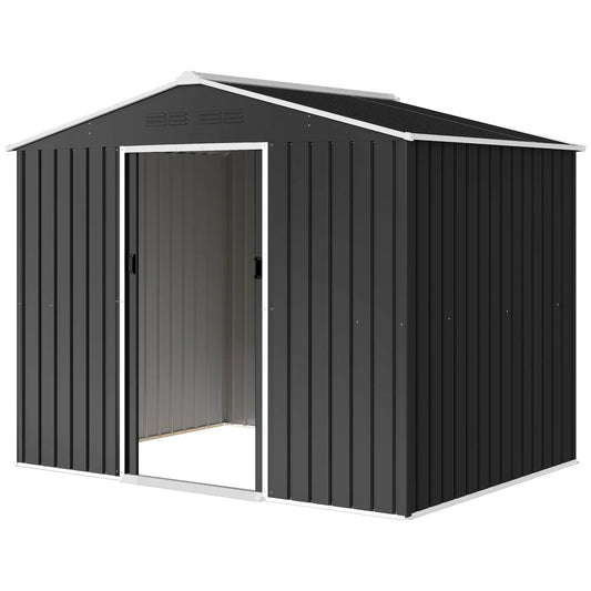 Abri de jardin en métal 8 x 6 pieds, gris foncé