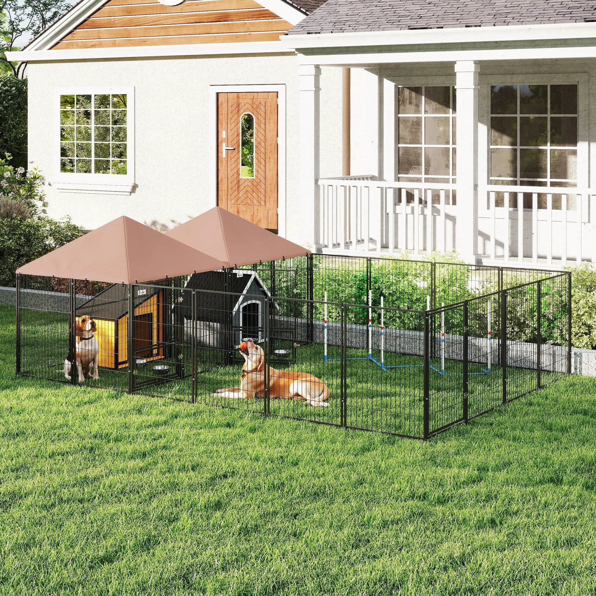 Large Outdoor Dog Kennel, 2 Rooms, Rotating Bowls, 13.5' x 9.4' x 5.1' Houses, Kennels & Pens at Gallery Canada