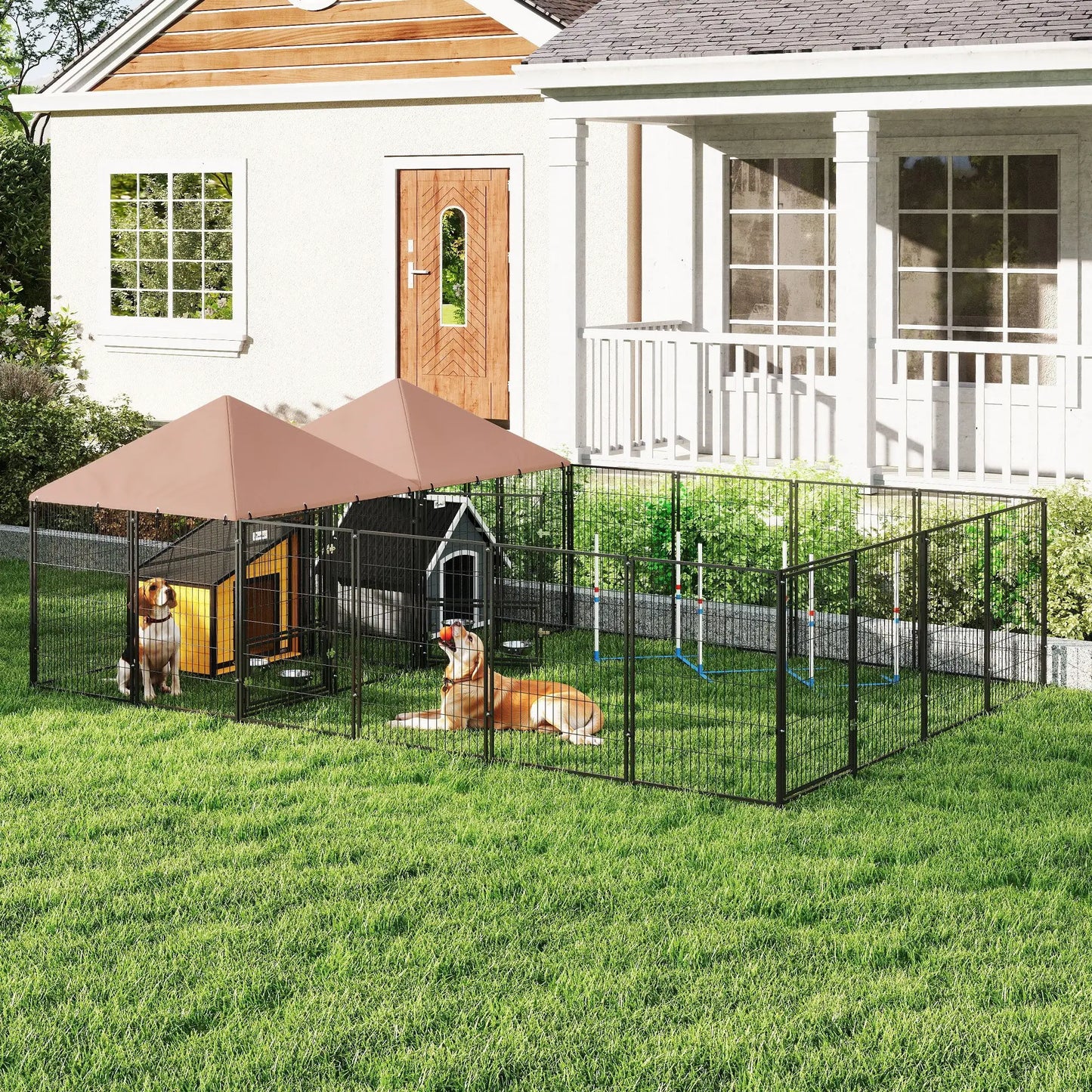 Large Outdoor Dog Kennel, 2 Rooms, Rotating Bowls, 13.5' x 9.4' x 5.1' Houses, Kennels & Pens at Gallery Canada
