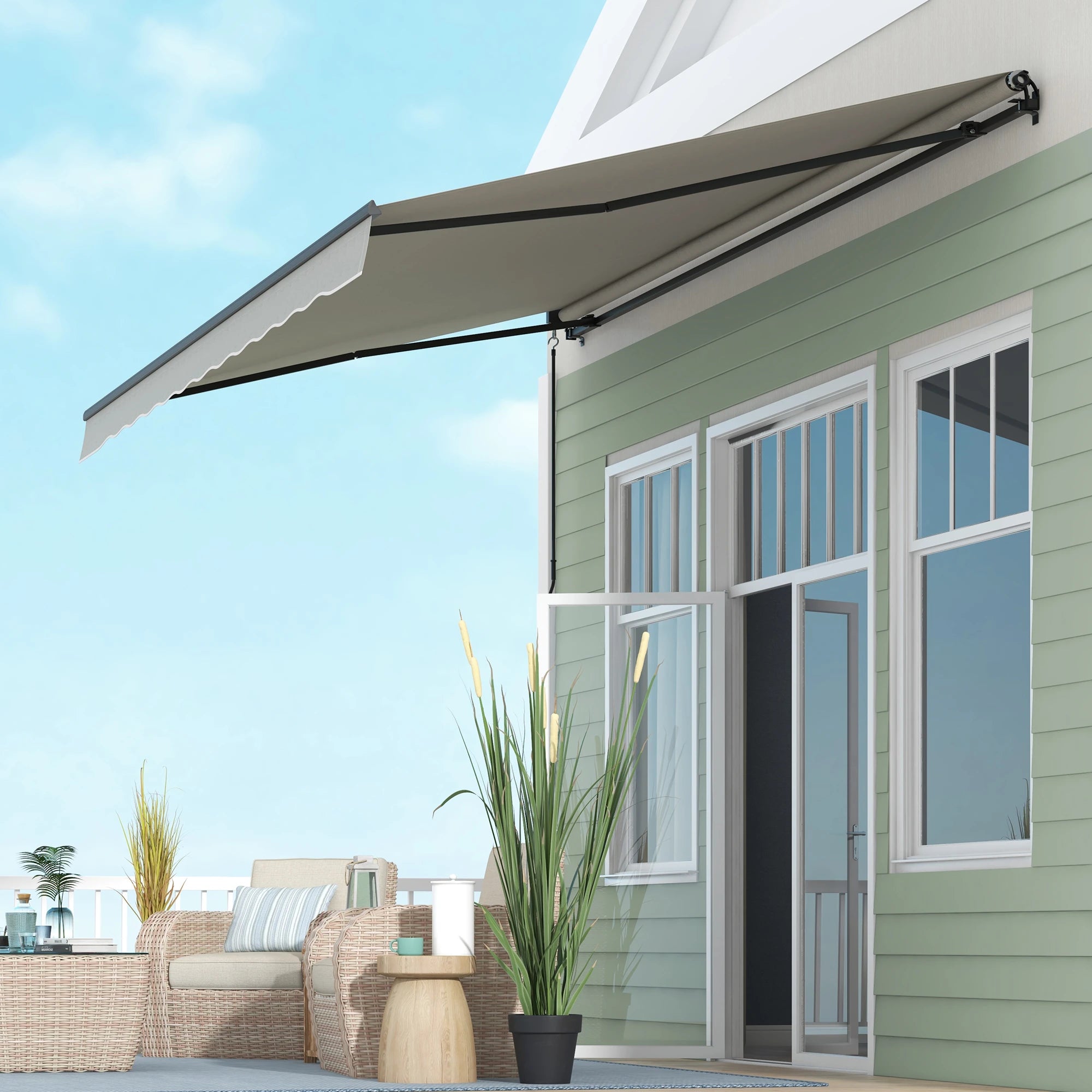 15' x 10' Retractable Awning, UV Resistant Sunshade Shelter, Light Grey Window Awnings at Gallery Canada