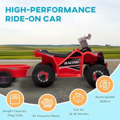 6V Electric Toy Car with Trailer, Forward Backward, Red Electric Ride On Toys at Gallery Canada