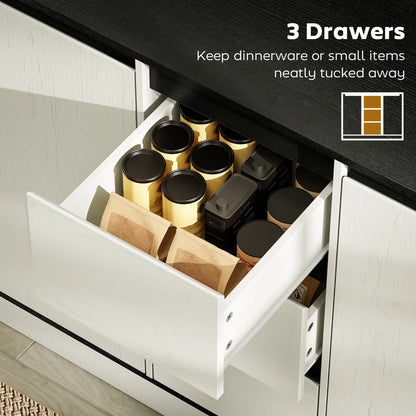 Buffet Cabinet, Soft Close Hinges, 3 Drawers, 2 Shelves, White Wood Grain