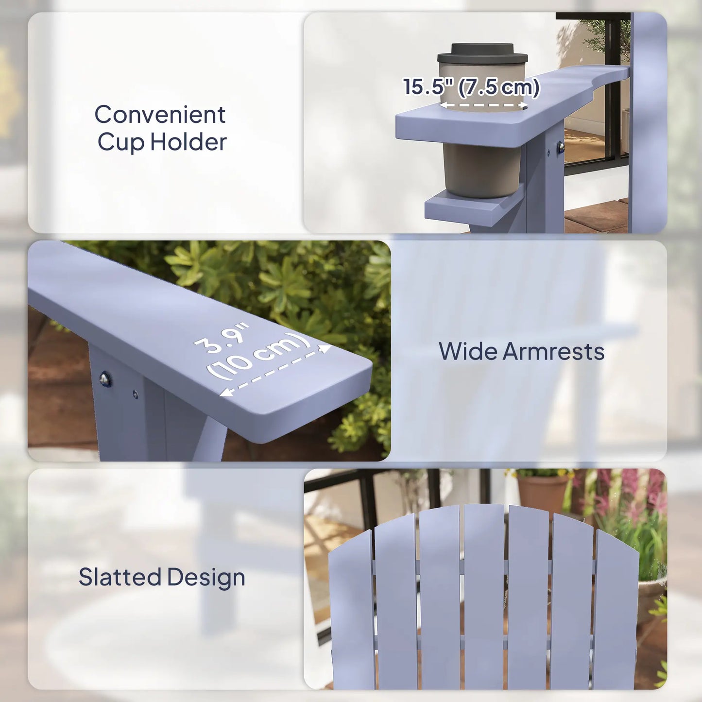 Classic Adirondack Chair, Garden Deck Chair with Cup Holder, Grey Patio Chairs at Gallery Canada