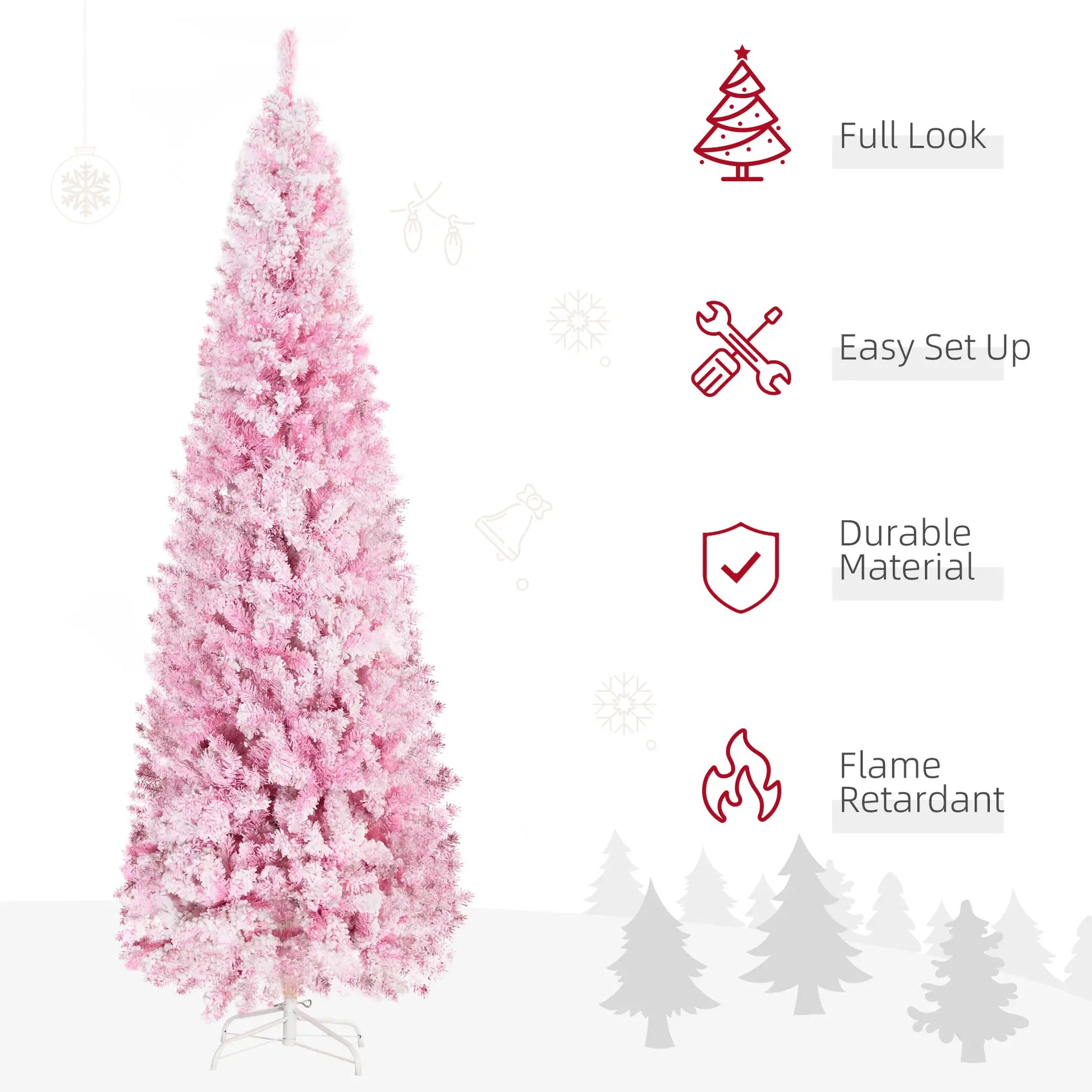 7.5 FT Snow Flocked Artificial Christmas Tree, Pencil Design, Pink Pencil Christmas Trees at Gallery Canada