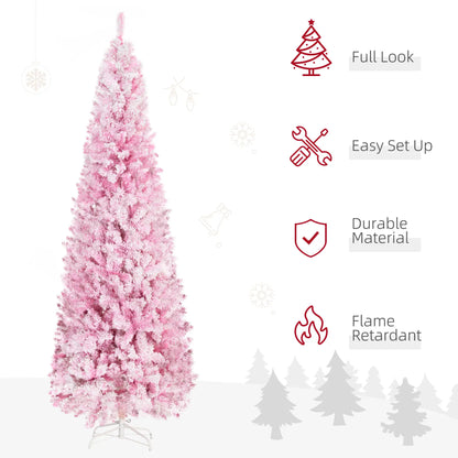 7.5 FT Snow Flocked Artificial Christmas Tree, Pencil Design, Pink Pencil Christmas Trees at Gallery Canada