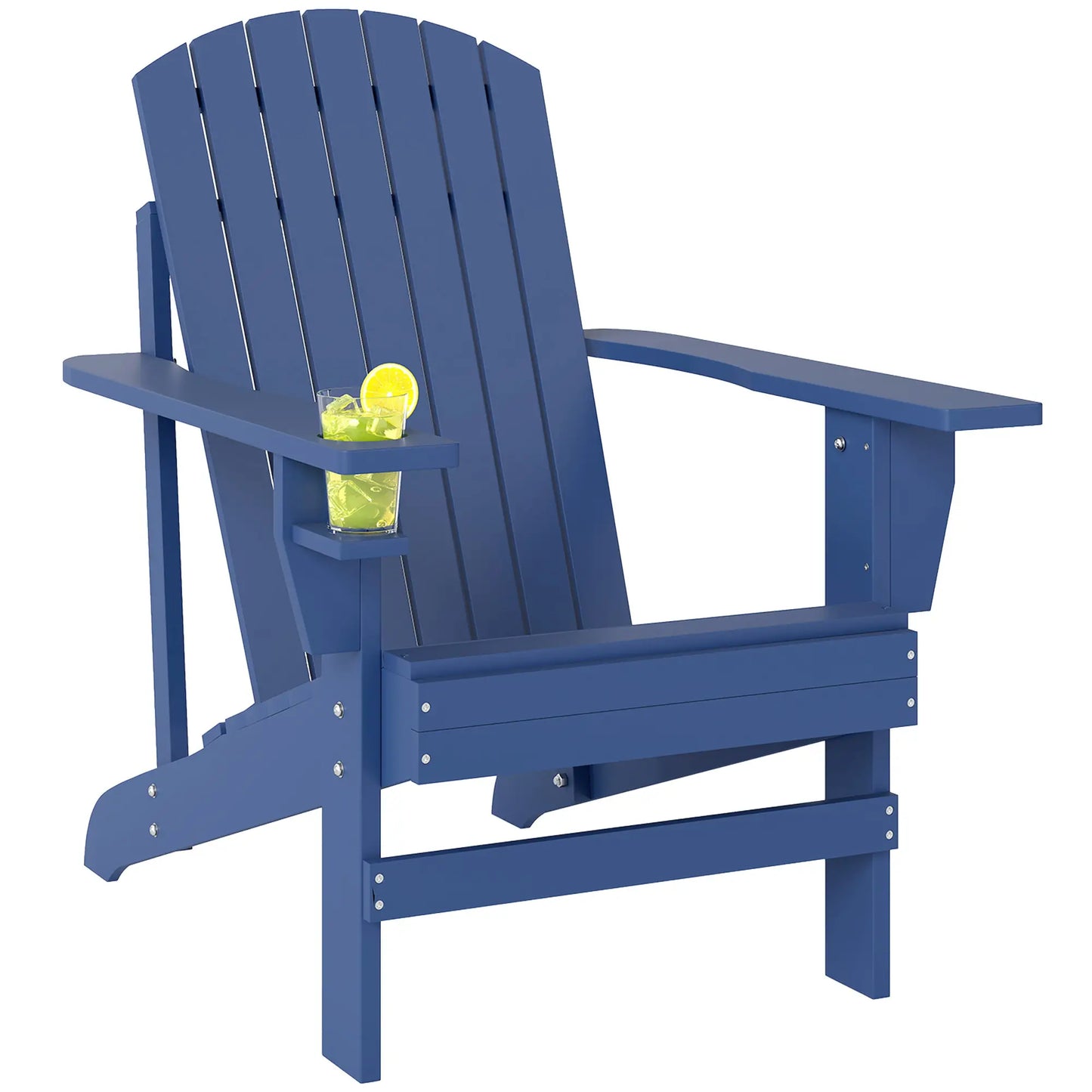 Classic Adirondack Chair, Garden Deck Chair with Cup Holder, Navy Blue Patio Chairs at Gallery Canada