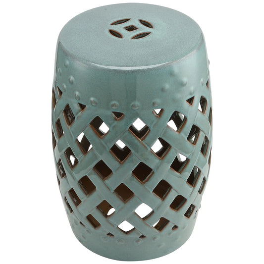18" Ceramic Garden Stool, Woven Lattice Design, Indoor Outdoor, Blue Patio Chairs Blue at Gallery Canada