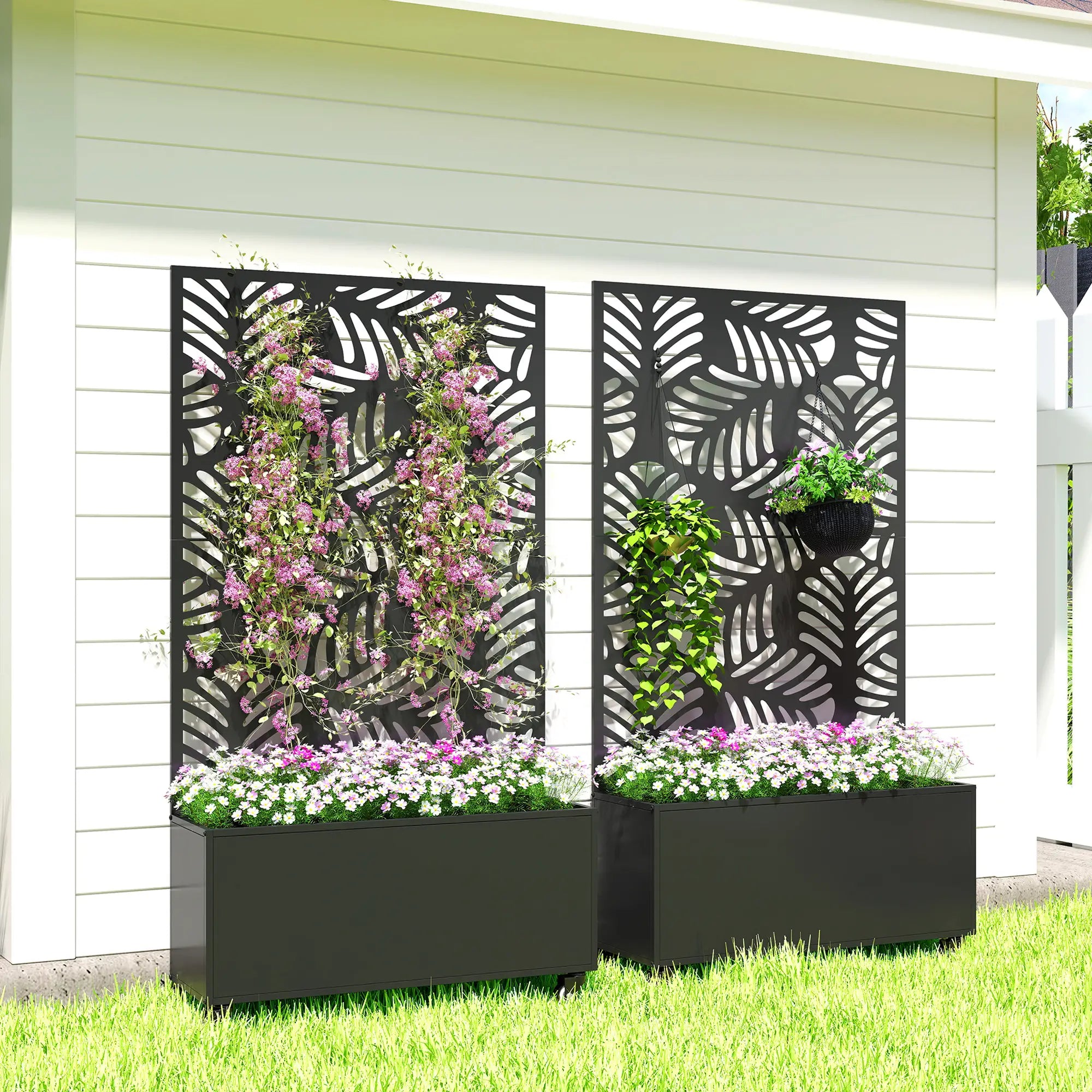Metal Planter Box With Trellis, Raised Garden Bed With Monstera Leaf Cut-Out Galvanized Planter Boxes at Gallery Canada