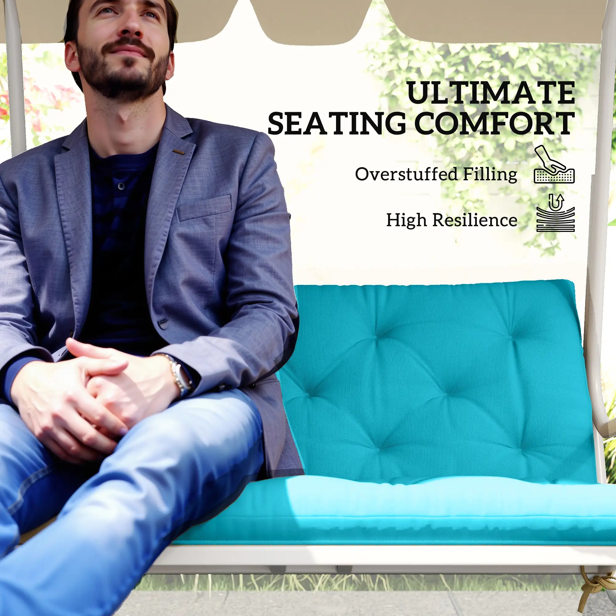 Garden Bench Cushion with Backrest, 2 Seater Thick Pad, Turquoise Patio Chair Cushions at Gallery Canada