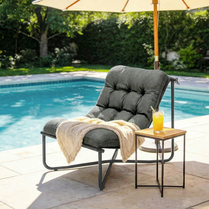 Outdoor Patio Chair, Comfy Sling Lounge With Cushion, Steel Frame, Dark Grey Patio Chairs at Gallery Canada