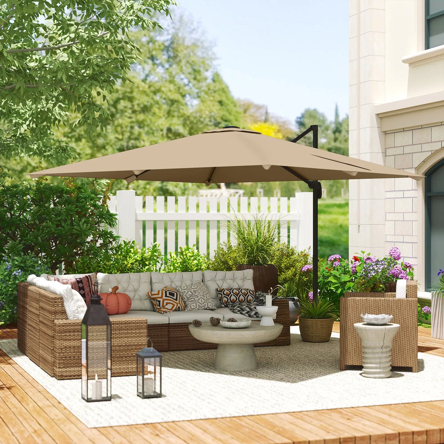 10 FT Cantilever Patio Umbrella, Square, Crank Handle, Cross Base Offset Cantilever Umbrellas at Gallery Canada
