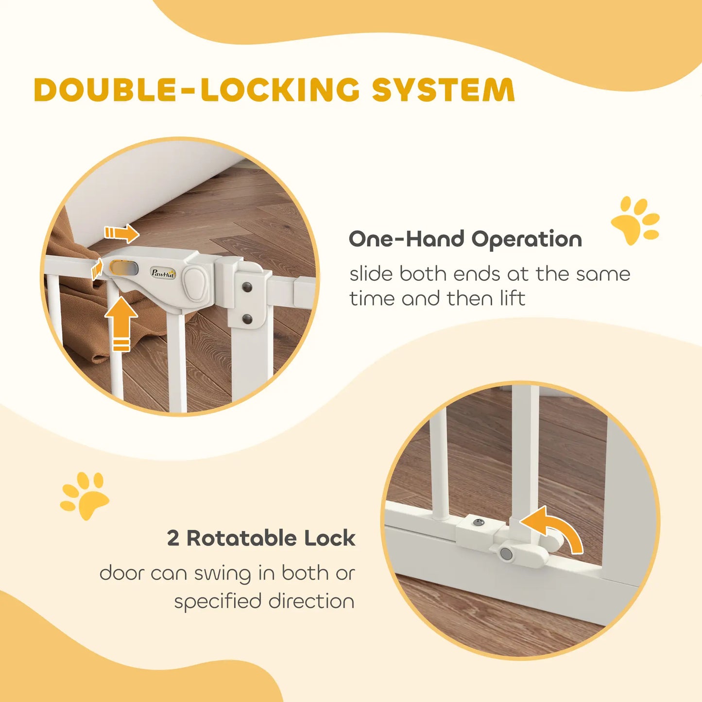 Pet Gate with Door, 30 in Tall, Pressure-Mounted Safety Gate, White