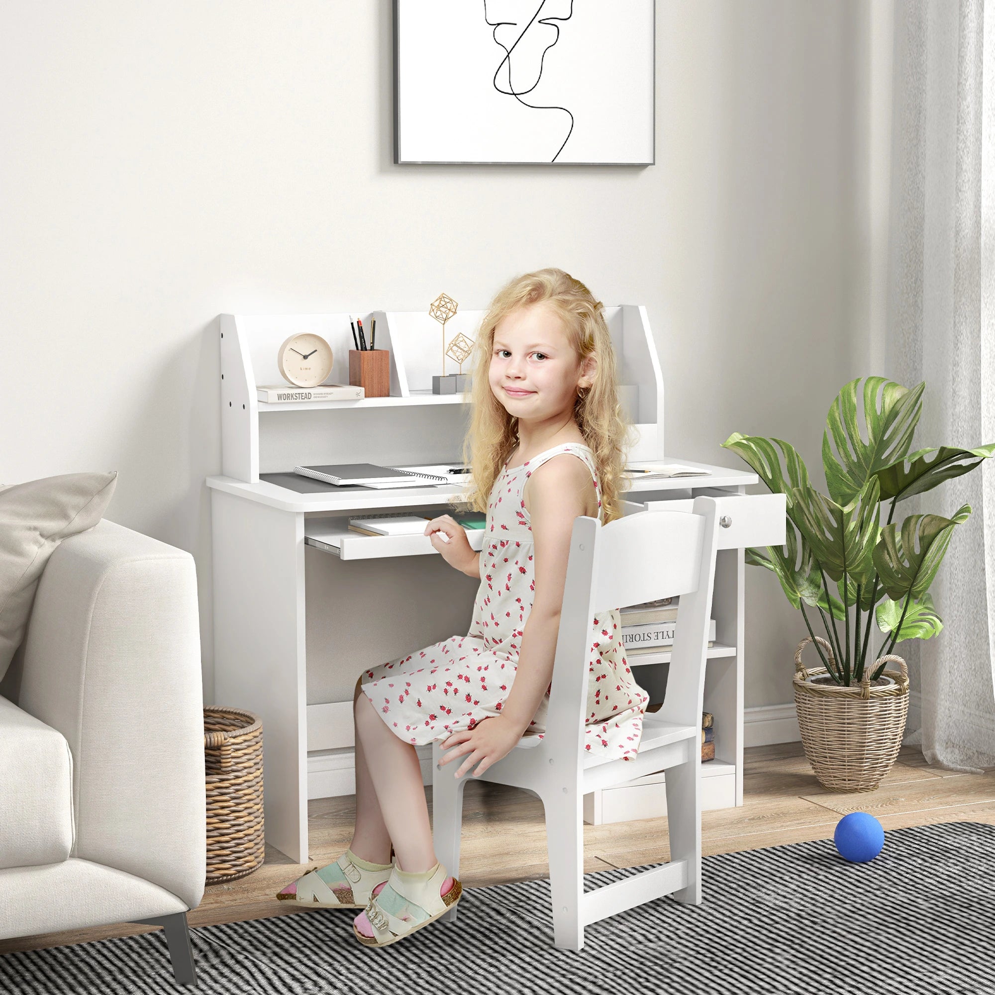Kids Desk and Chair Set, Study Table for 5-8 Year Old, White Kids Desk Sets at Gallery Canada