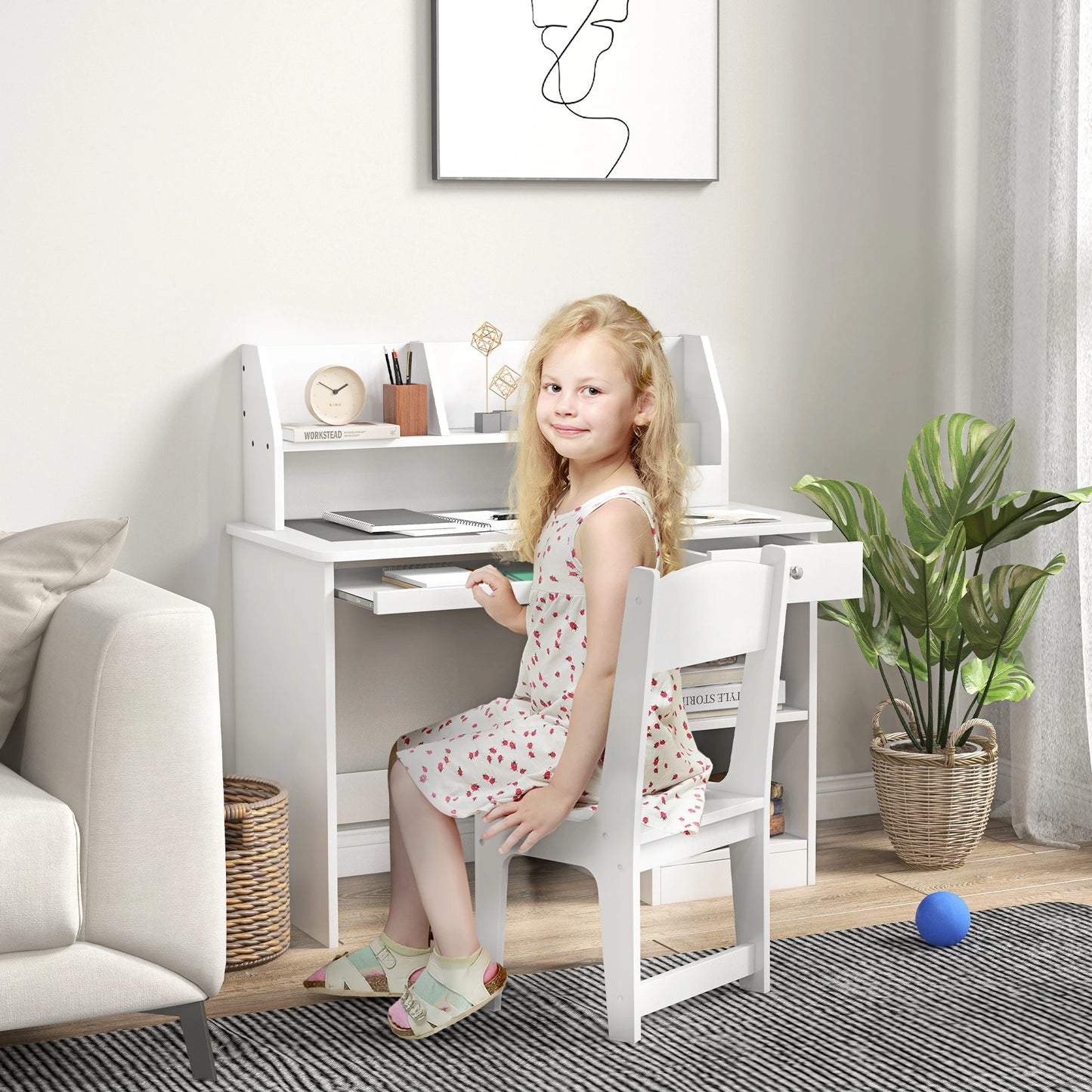 Kids Desk and Chair Set, Study Table for 5-8 Year Old, White Kids Desk Sets at Gallery Canada