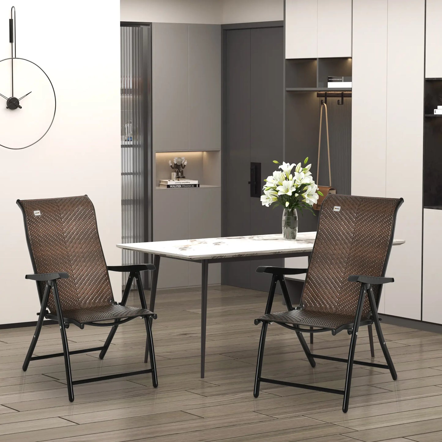 Ensemble de 2 chaises pliantes inclinables en rotin, osier d'extérieur, marron