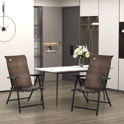 Ensemble de 2 chaises pliantes inclinables en rotin, osier d'extérieur, marron