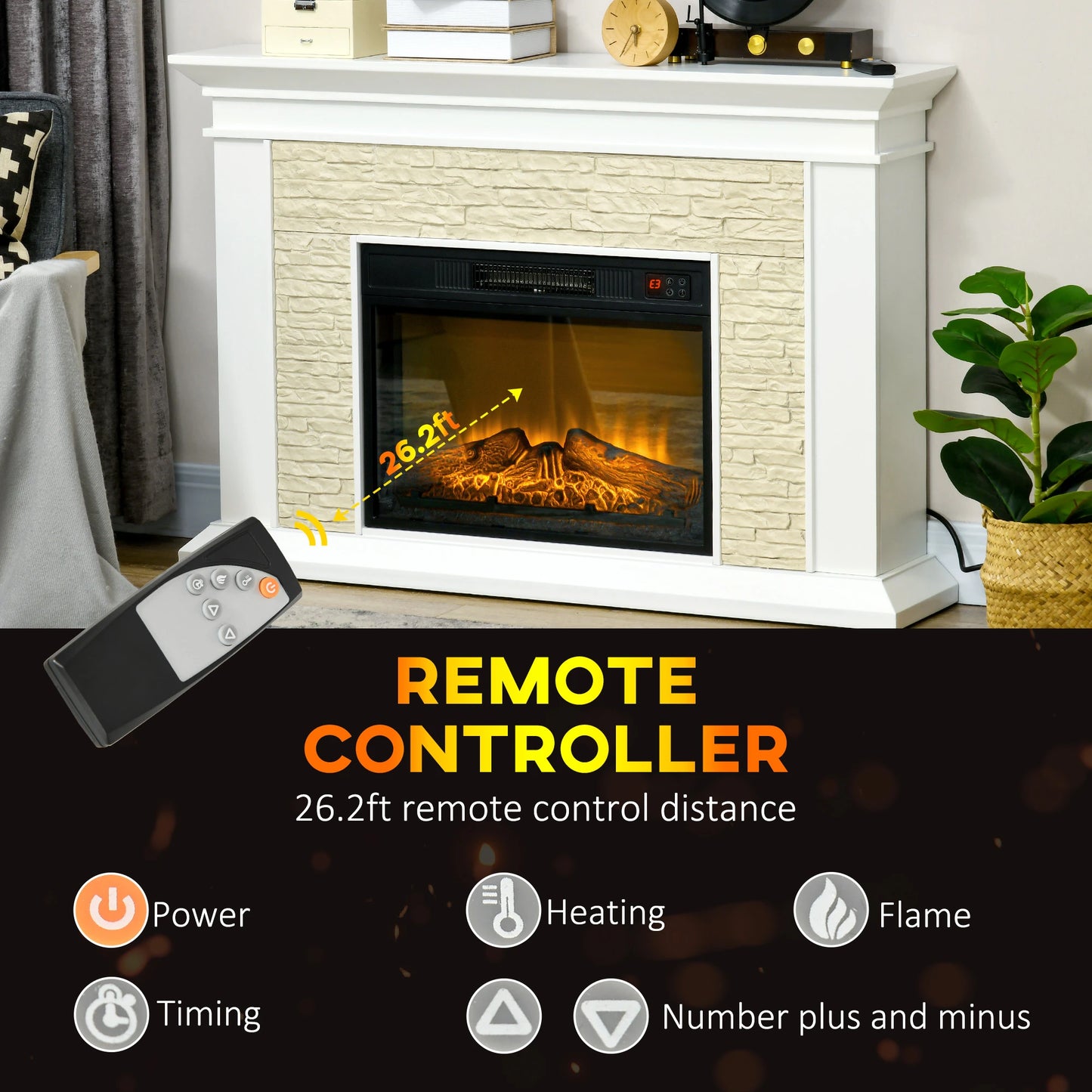31.5" Electric Fireplace with Mantel, 1400W, Remote, White Electric Fireplaces at Gallery Canada