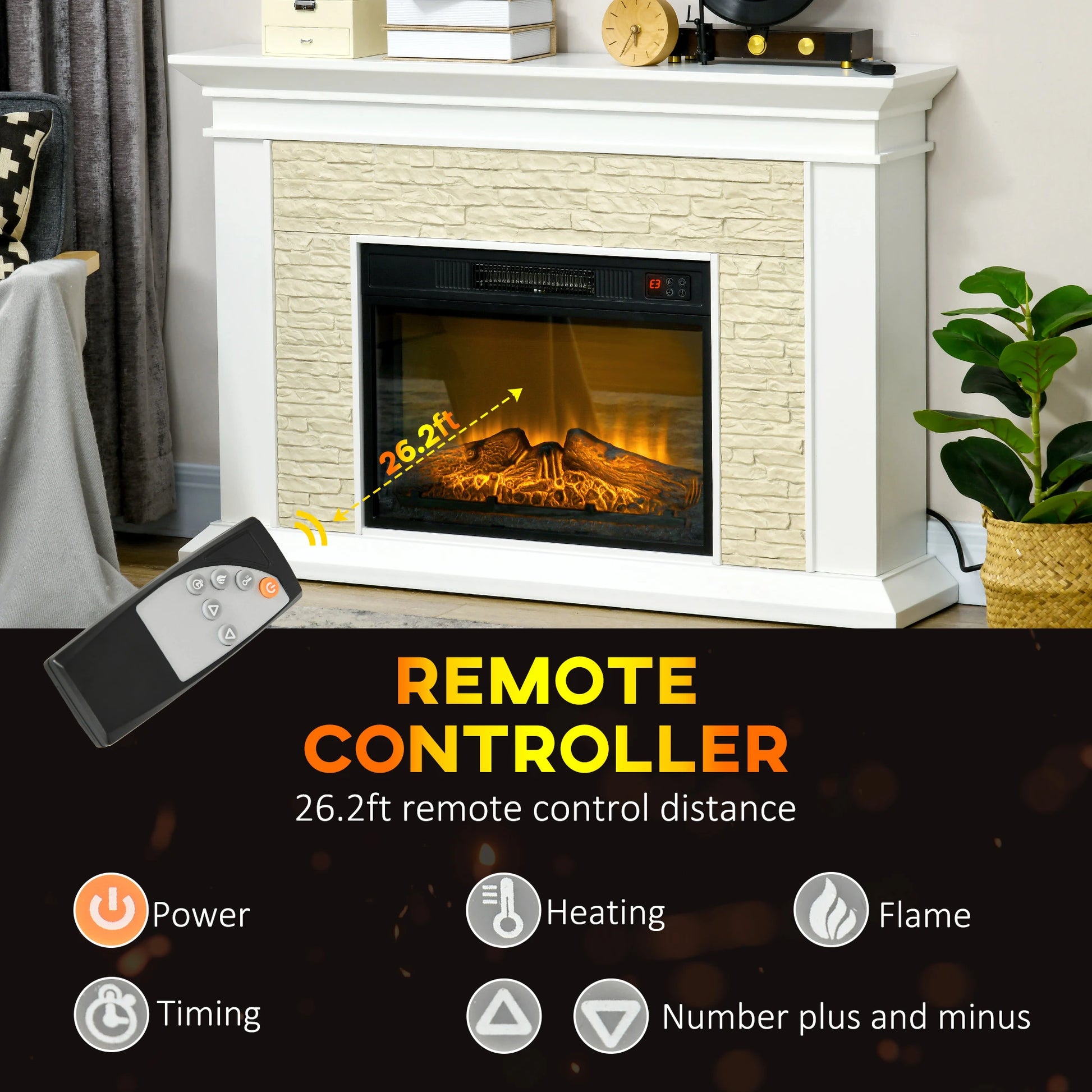 31.5" Electric Fireplace with Mantel, 1400W, Remote, White Electric Fireplaces at Gallery Canada